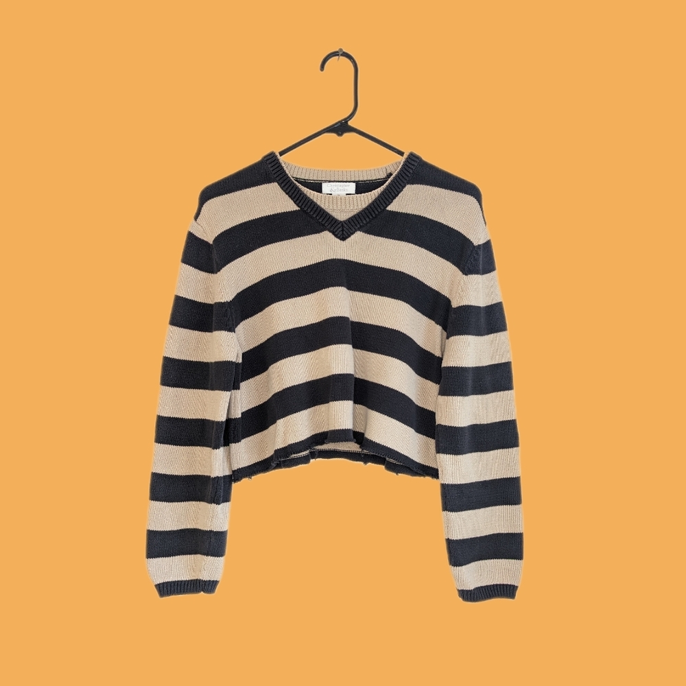 Vintage Striped Cropped Knit Sweater Grunge/Raggedy Ann/Corpse Bride